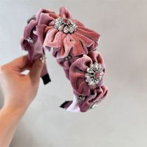 Fashion Pink Velvet Rhinestone Flower Wide-brimmed Headband