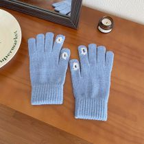 Fashion Sky Blue Daisy Knitted Touchscreen Gloves