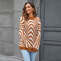 Fashion Camel Striped Knitted Turtleneck Sweater