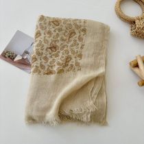 Fashion Apricot Cotton And Linen Crinkled Printed Scarf