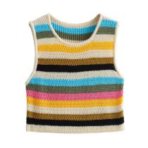Fashion Color Bars Striped Crochet Vest