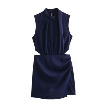 Fashion Purple Solid Color Hollow Sleeveless Top Pleated Jumpsuit Shorts