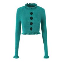 Fashion Malachite Green High Elastic Fungus Knitted Sweater