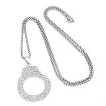 Fashion Silver Stainless Steel Diamond Handcuffs Men's Necklace