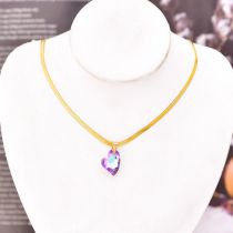Fashion Purple Heart Titanium Steel Crystal Love Snake Bone Chain Necklace