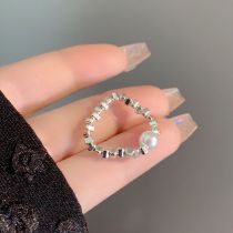 Fashion A Geometric Ring Broken Silver Beaded Pearl Ring