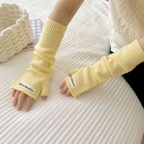 Fashion Goose Yellow Polyester Long Knitted Fingerless Gloves