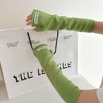Fashion Green Polyester Long Knitted Fingerless Gloves