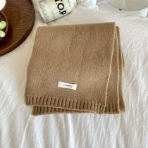 Fashion Khaki Polyester Label Knitted Scarf