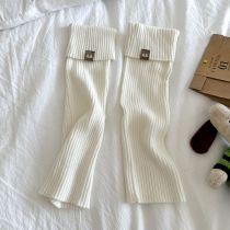 Fashion White Vertical Striped Patchwork Knitted Calf Socks