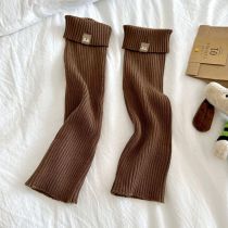 Fashion Coffee Color Vertical Striped Patchwork Knitted Calf Socks