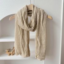 Fashion Apricot Solid Color Cotton And Linen Pleated Patch Scarf