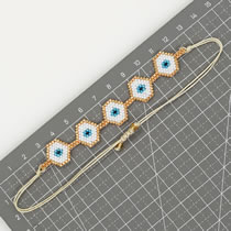 Fashion Blue Rice Beads Braided Eye Bracelet