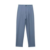 Fashion Gray Blue Polyester High Waist Trousers