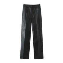 Fashion Black Leather Wide-leg Trousers