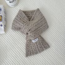Fashion Oatmeal Color Fabric Label Twist Knitted Scarf