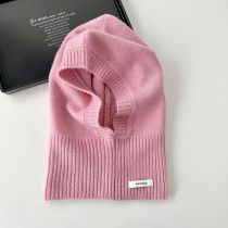 Fashion Pink Hat Wool Knitted Neck Gaiter Integrated Hood