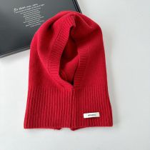 Fashion Red Hat Wool Knitted Neck Gaiter Integrated Hood