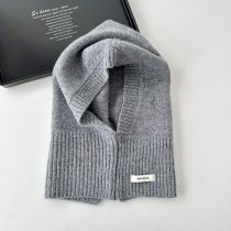 Fashion Gray Hat Wool Knitted Neck Gaiter Integrated Hood