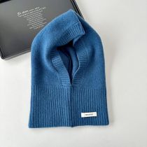 Fashion Blue Hat Wool Knitted Neck Gaiter Integrated Hood
