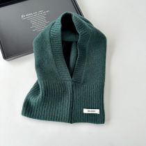 Fashion Dark Green Wool Knit Vertical Striped Patch Sleeves
