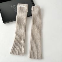Fashion Oatmeal Color Wool Knit Vertical Striped Patch Sleeves