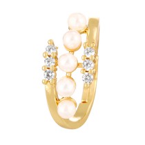 Fashion Golden 7 Copper Set Zircon Pearl Geometric Ring
