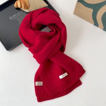 Fashion Red Wool Patch Knitted Scarf