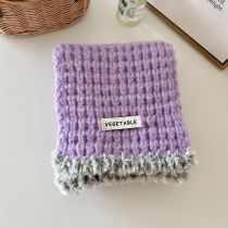Fashion Purple Raw Edge Patch Knitted Scarf