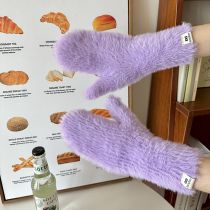 Fashion Purple Plush Knit Patch All-inclusive Gloves