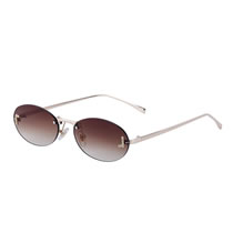 Fashion Champagne Tea Gold Gradient Tea Rimless Cut-edge Diamond Oval Sunglasses