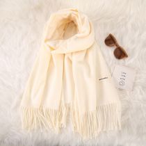 Fashion 16-milk White Faux Cashmere Knit Patch Fringed Scarf