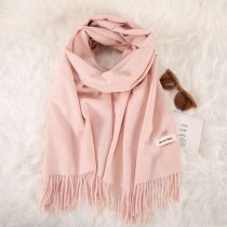 Fashion 35-peach Pink Faux Cashmere Knit Patch Fringed Scarf