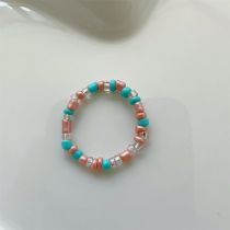 Fashion 20# Blue Color Rice Beaded Ring