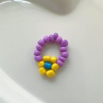 Fashion 32# Purple Yellow Flower Rice Beaded Flower Ring