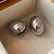 Fashion Silver Metal Oval Ball Earrings