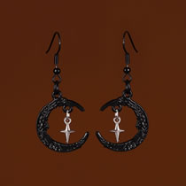 Fashion Black Alloy Crescent Star Earrings