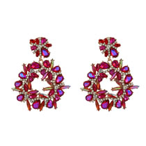 Fashion Rose Red Alloy Diamond Round Earrings