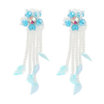 Fashion Blue Acrylic Long Tassel Flower Earrings