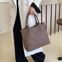 Fashion Khaki Pu Woven Large Capacity Handbag