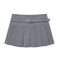 Fashion Grey Wide Pleated Skirt