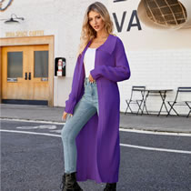 Fashion Purple Long Sweater Jacket Lapel Knitted Sweater Cardigan Jacket