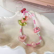 Fashion Pink Resin Rice Beads Beaded Love Flower Mobile Phone Chain