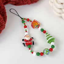 Fashion C Santa + Christmas Tree Resin Colorful Ball Beads Santa Claus Christmas Tree Mobile Phone Chain