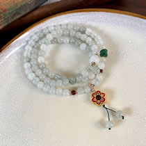 Fashion A Tianshan Cui Green Agate Beaded Flower Multi-layer Bracelet