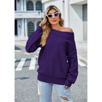 Fashion Purple Solid Color One Shoulder Knitted Sweater