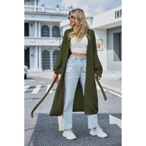 Fashion Green Solid Color Strappy Knitted Sweater Jacket