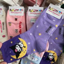Fashion 1 Pair Of Kuromi Mid-calf Socks Cotton Printed Mid-calf Socks