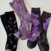 Fashion [moon Shadow Flower Story] Relief Cotton Printed Mid-calf Socks