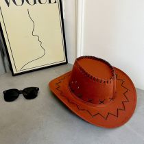 Fashion Brown Polyester Large Brim Cowboy Hat